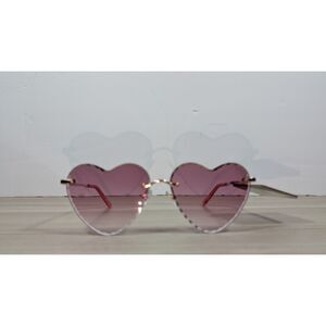 Foster Grant Heart Shaped Sunglasses Pink Lens Gold Frame festival / rave